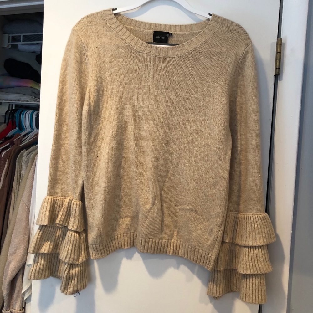 Cliche Oatmeal Bell Sleeved Sweater